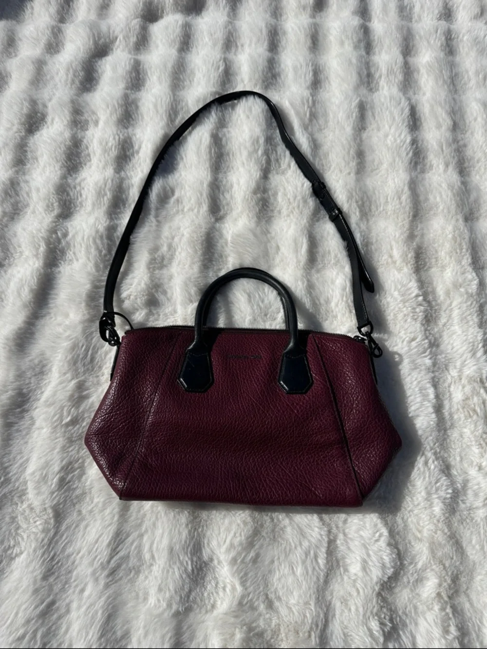 Michael Kors Campbell satchel pebbled burgandy crossbody black trim - Picture 2 of 14